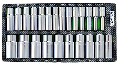 Набор головок удлиненных 1/2" 8-32 мм 24 предмета в мягком ложементе (A) TOPTUL GEA0241